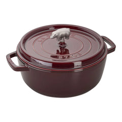 6 qt, Pig, Cochon Shallow Wide Round Dutch Oven, Grenadine