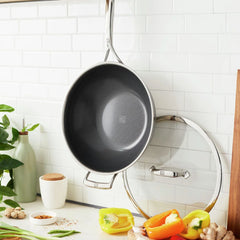 12-inch, 18/10 Stainless Steel, Wok With Lid Ceramic Hybrid