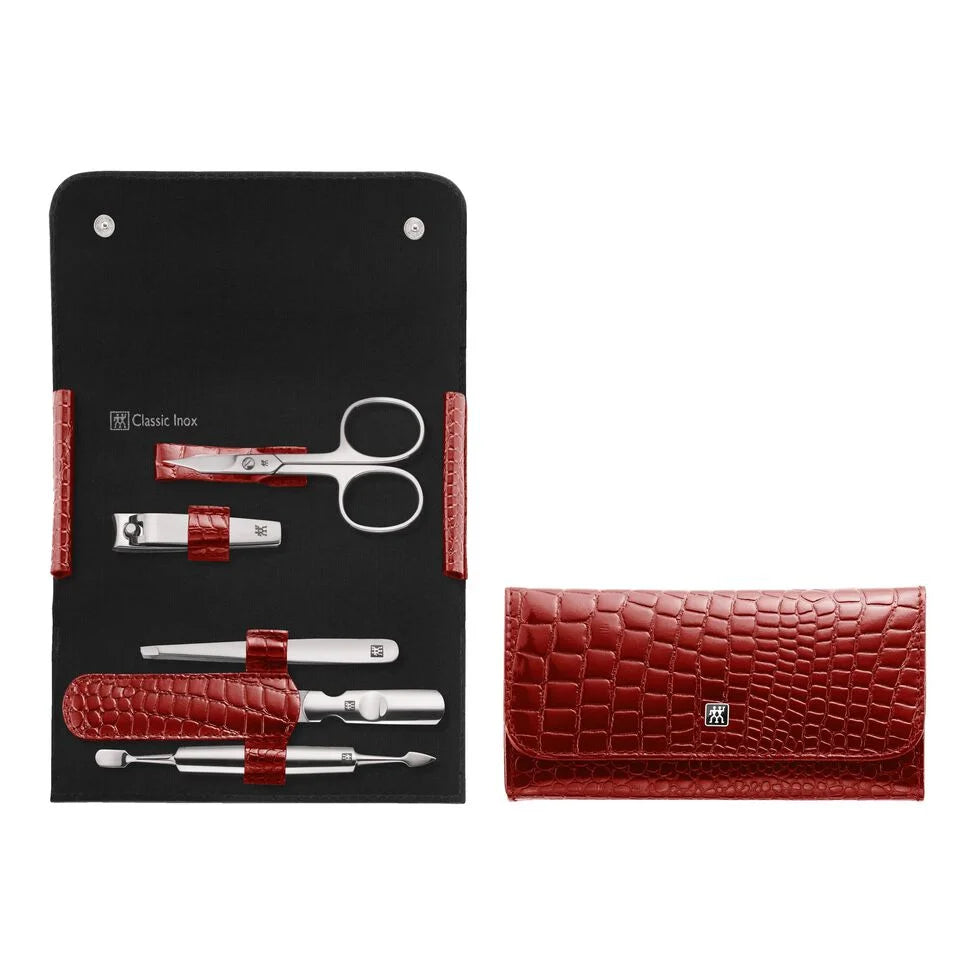 5-pc, Leather Snap Fastener Case, Red