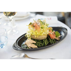 12.25 inch, Oval, Covered Fish Pan, Black Matte