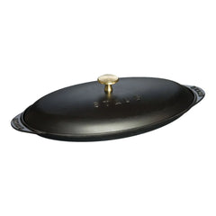 12.25 inch, Oval, Covered Fish Pan, Black Matte