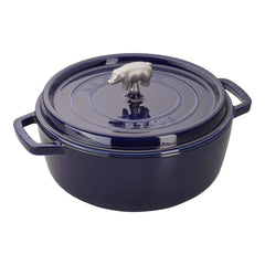 6 qt, Round, Cochon Shallow Wide Round Dutch Oven, Dark Blue