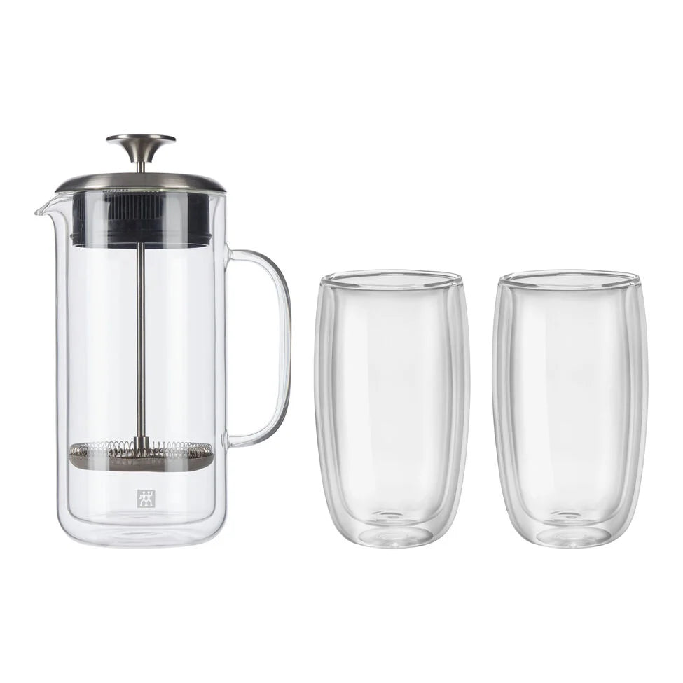 3-pc French Press And Latte Glass Set