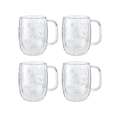 4-pc  Coffee Glass Mug Snowflake Set