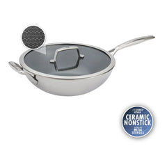 12-inch, 18/10 Stainless Steel, Wok With Lid Ceramic Hybrid