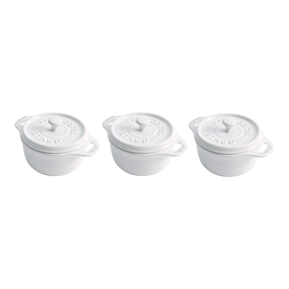 3-pc, Mini Round Dutch Oven Set, white