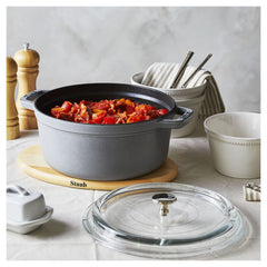 4 qt, Round, Glass Lid Dutch Oven, Graphite Grey