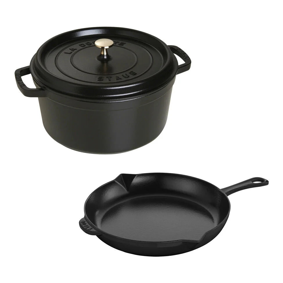 3-pc, Cocotte and Fry Pan Set, black matte
