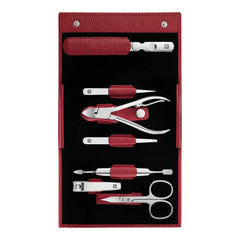 7-pc, Leather Manicure Pedicure Set With Nail Clippers, Red